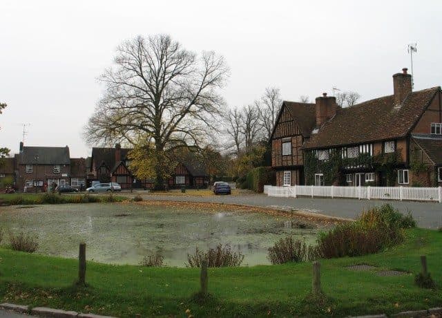 The duck pond and timber-framed cottages at Aldbury