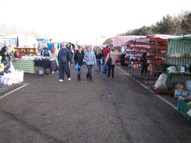 Stalls on the old runway at Bovingdon Market, on the former RAF airfield